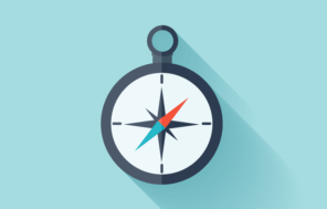 Illustration of dark gray compass on a light blue background