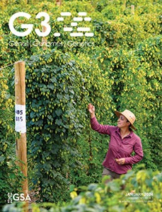 Cover of the January 2024 issue of G3 depicting a woman examining a first-year seedling in a hopyard.