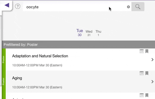Search results in the app showing the position of day tabs